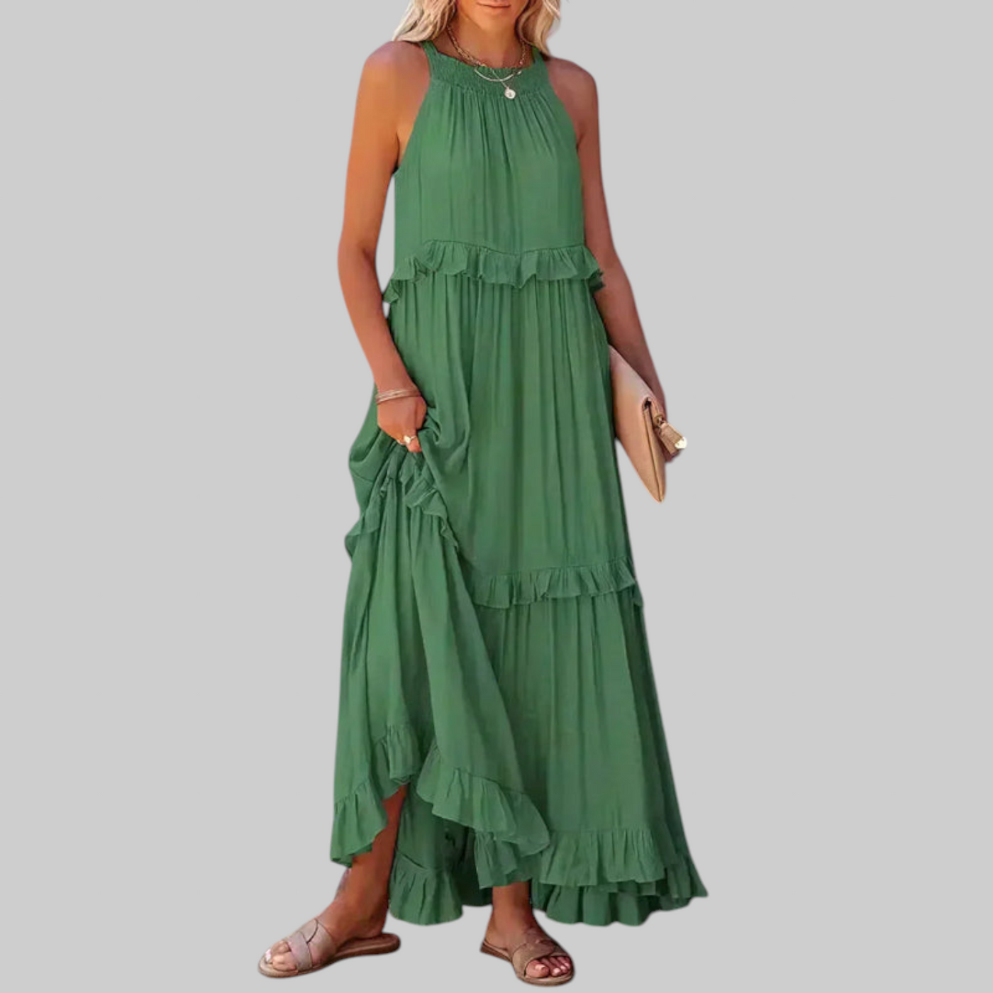 LANDRY | Vestido sin mangas con volantes elegantes