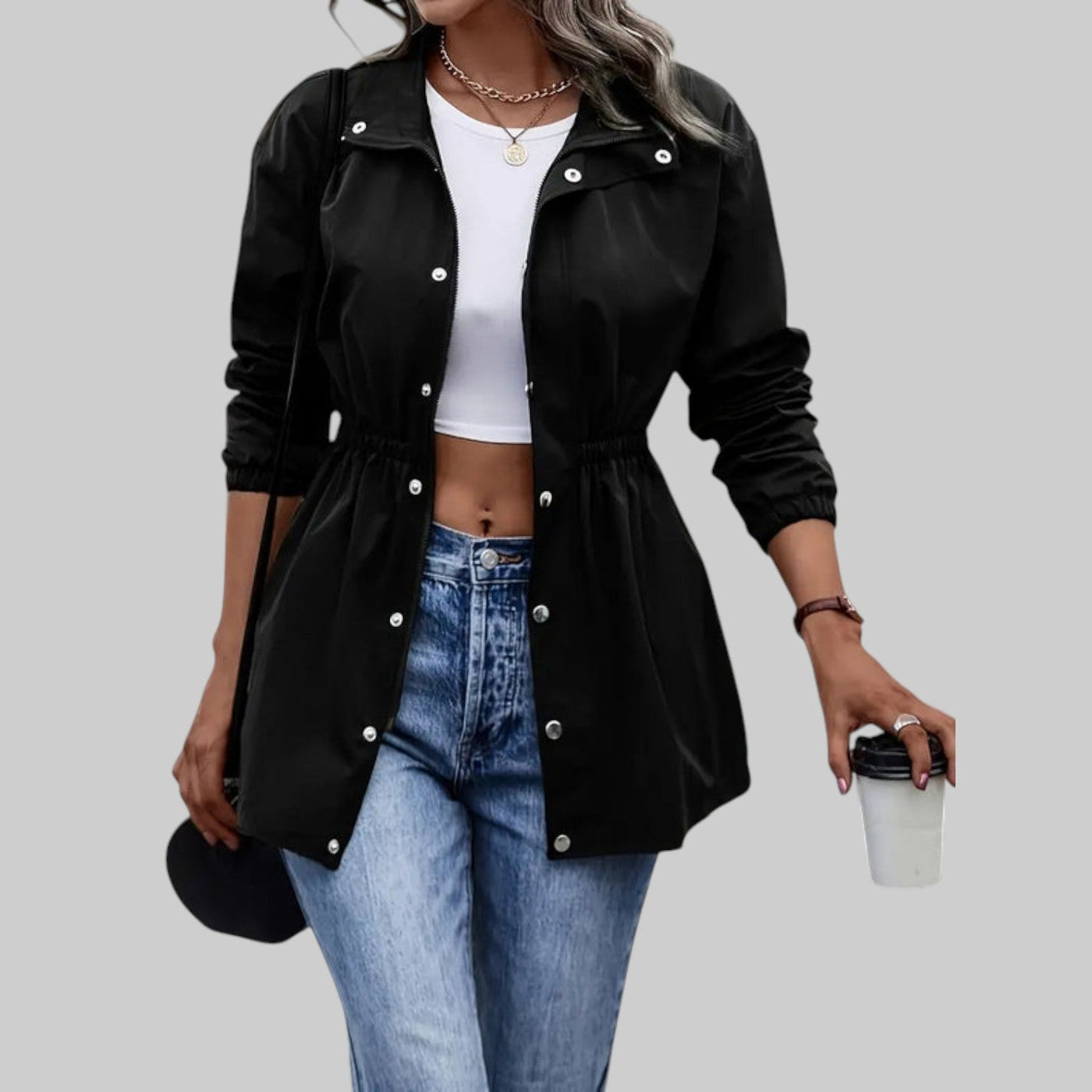 Chaqueta Olivia Cortavientos Mujer Media Longitud Elegante Cremallera Chic Versátil