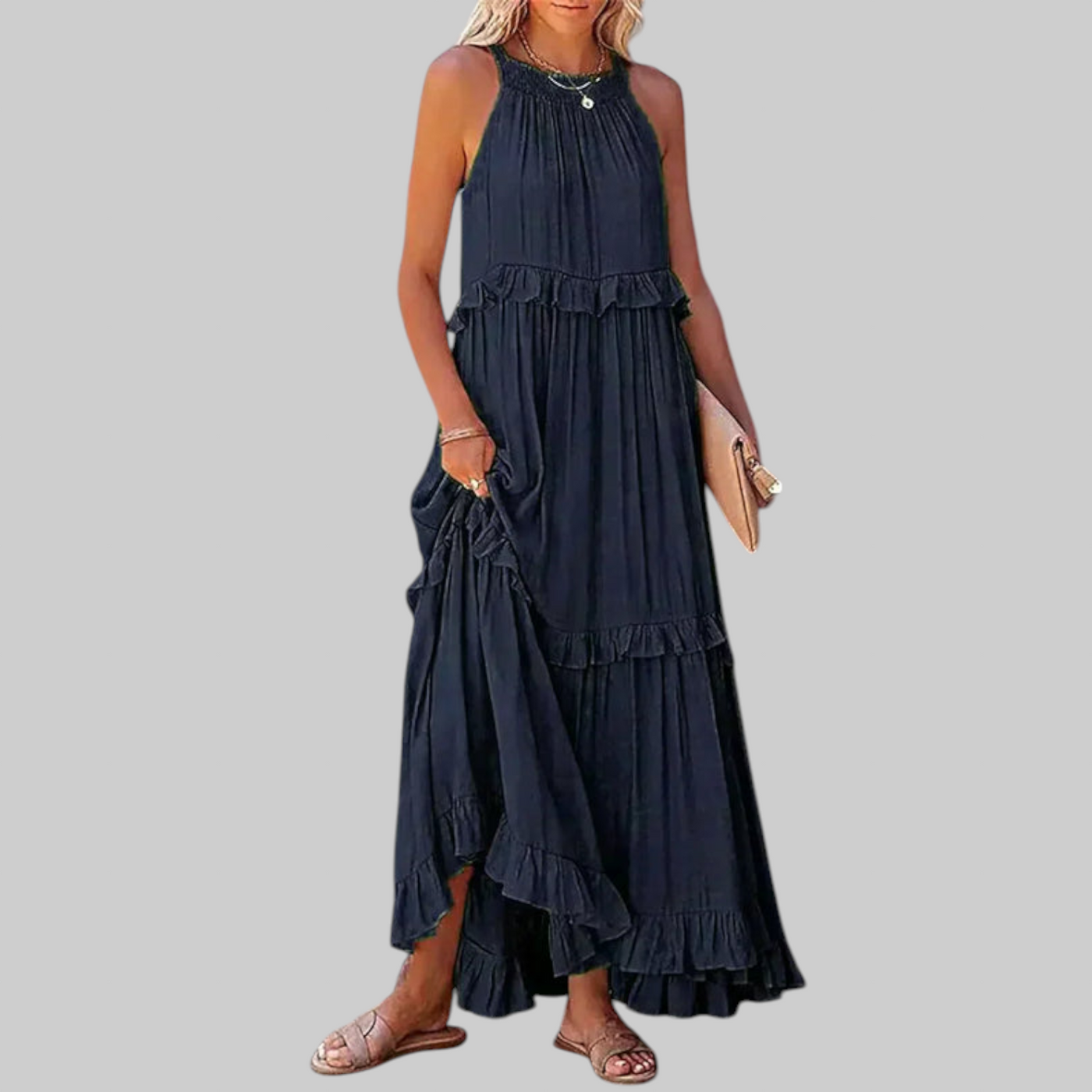 LANDRY | Vestido sin mangas con volantes elegantes