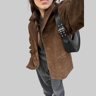 Chaqueta Lily Mujer: Estilo Elegante Ante Sintético Corto para Otoño Casual