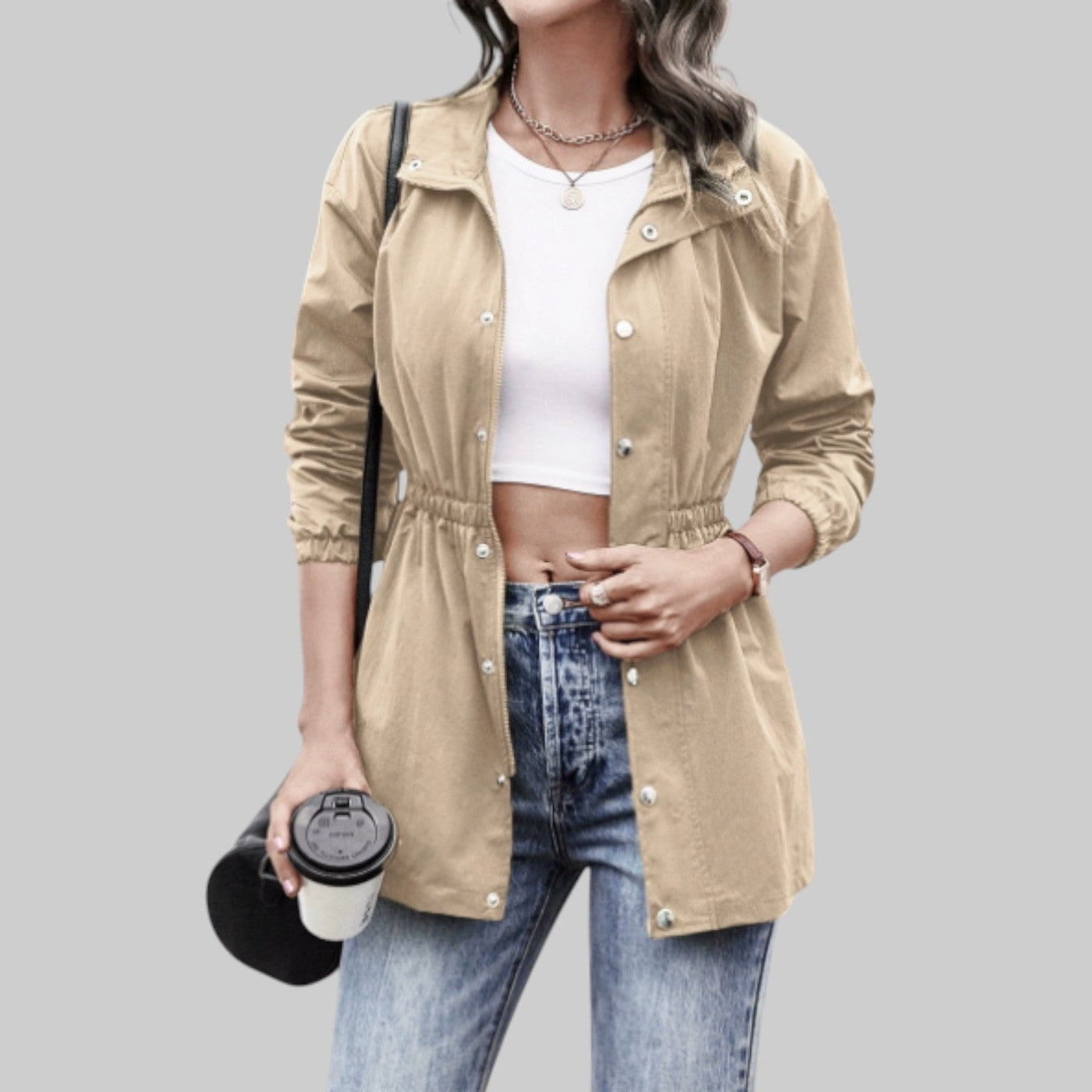 Chaqueta Olivia Cortavientos Mujer Media Longitud Elegante Cremallera Chic Versátil
